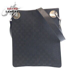 GUCCI Black GG Canvas Leather Shoulder Bag